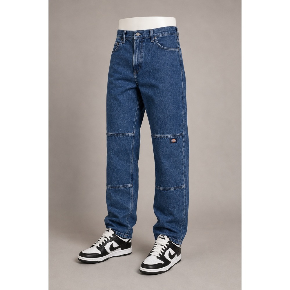 Dickies Mens Double Knee Work Jeans Medium Wash Blue Straight Leg W32 L32